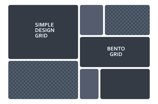 Grey colors retro bento UI layout ideal for modern web interfaces, dashboards, or playful digital applications with simple design elements and soft rounded panels. Vector illustration
