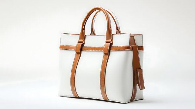 A white bag with a bold brown rectangular pattern outlined in clean lines