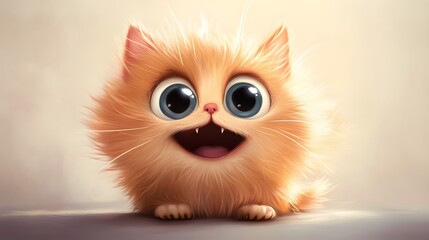 Fototapeta premium Delightful, fluffy orange cartoon cat illustration.