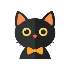 Cute Black Cat with Orange Bow Tie Adorable Cartoon Kitty