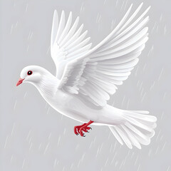 Obraz premium White dove flying in rain; hope, peace, purity concept; background for spirituality, faith, hope