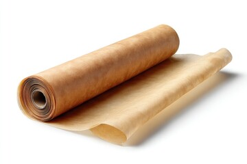 Fototapeta premium Baking paper roll and flat sheets laid out on white