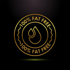 Fat free icon design illustration. Zero fat circle badge label in gold color style