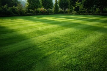 Fototapeta premium Well-Maintained Lawn with Distinct Stripes