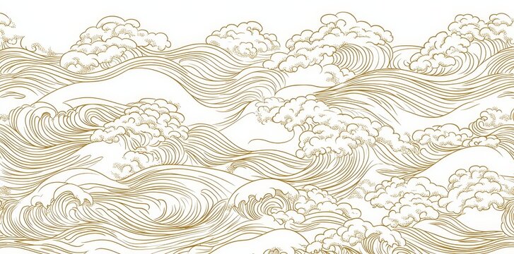 Japanese style abstract water illustration featuring a modern gold white Asian pattern with wave lines and sea theme, ideal for a luxury oriental poster or river banner