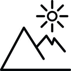 Mountain and sun icon. a mountain with a sun and a mountain peak. simple thin line icon. vector illustration
