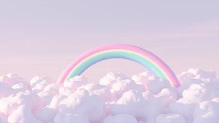 Bright rainbow and pink clouds