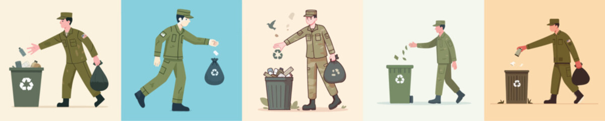 soldier vector throwing garbage