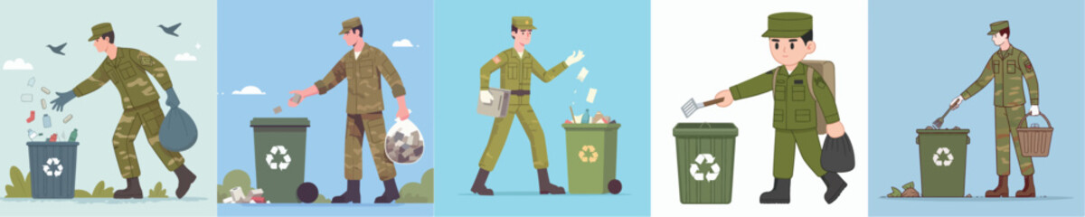 soldier vector throwing garbage