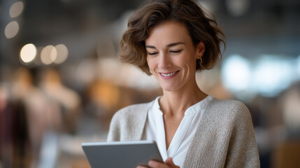 Fototapeta premium Efficient Clothing Store Management with Tablet Technology