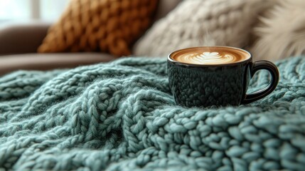 Cozy coffee cup on a knitted blanket (1)