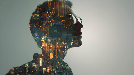 Human intelligence merges with technology in a thought provoking futuristic representation of digital minds