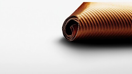 Rolled brown paper gift wrap on white background.