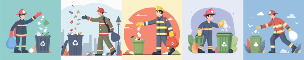 firefighter vector throwing garbage