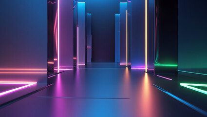 Bright colorful lines design a digital abstract 3d vector illustration with a vibrant rainbow glow texture against a dark backdrop