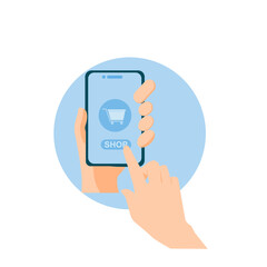 Online shopping concept. Illustration of online buying and selling through shopping from home, vector in flat style.