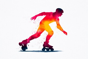 Obraz premium Rollerblading Watercolor Silhouette - A vibrant watercolor silhouette of a person rollerblading, dynamic pose, active lifestyle