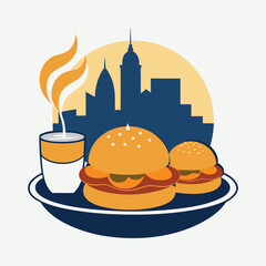 Mumbai Vada Pav Street Food Silhouette on White