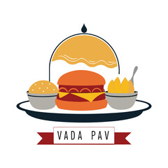 Mumbai Vada Pav Street Food Silhouette on White