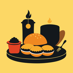 Mumbai Vada Pav Street Food Silhouette on White