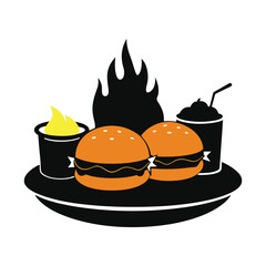 Mumbai Vada Pav Street Food Silhouette on White