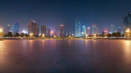 Fototapeta premium Illuminated Chongqing skyscrapers panoramic nightscape asphalt road square glowing reflections vibrant urban energy clean perspective. 