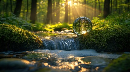 Crystal ball on a forest stream