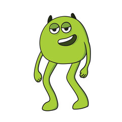 Cartoon furry monster. Halloween illustration of excited monster. Illustration of cute and happy alien. Halloween vector design isolated