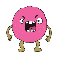 Angry cartoon monster. Halloween vector blue and horned monster