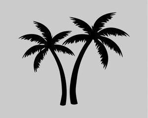 Tropical Paradise Two Silhouettes of Palm Trees Black on Grey Background Simple Bold Design Perfect for Summer Theme