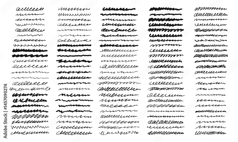 Poster one hundred twenty wavy lines and random zigzags of various shapes and thicknesses. doodles and squi