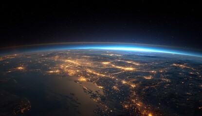 Obraz premium Earth at Night from Space, Illuminating Cities and Landscapes