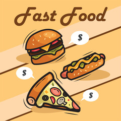 Fast food trio price icons. Vector
