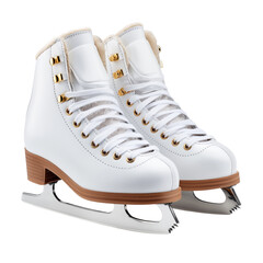 Pair of white ice skates on a white background