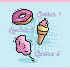 Dessert trio cartoon style. Vector