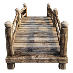 Fototapeta premium Rustic wooden footbridge rendered in 3D against a dark backdrop offers serenity