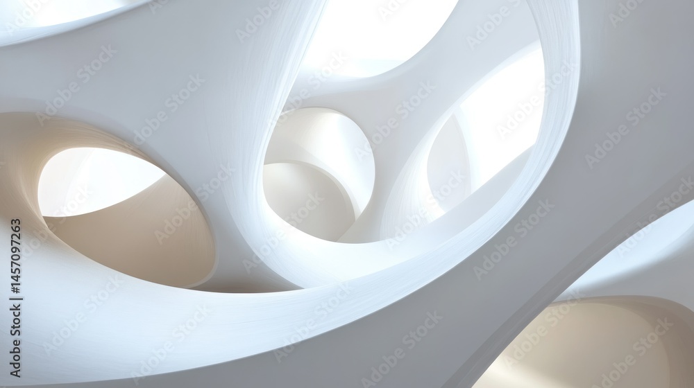Poster abstract architecture with elegant curves and smooth white surfaces