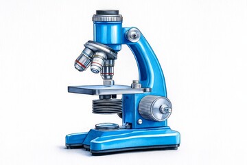 Fototapeta premium Watercolor : A Blue Microscope Study - Detailed watercolor illustration of a classic blue microscope, symbolizing science, discovery, observation, precision, and education