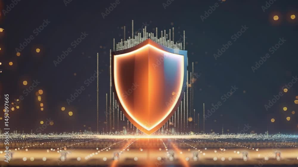 Aufkleber a digital shield symbol surrounded by glowing particles and light effects, creating a sense of secur
