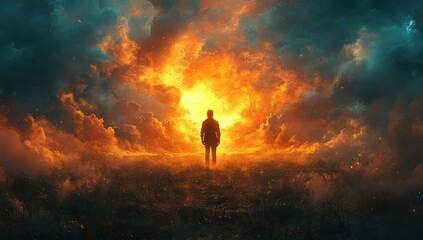 Man Facing Fiery Sky.