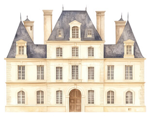 Fototapeta premium PNG French chateau architecture illustration watercolor.
