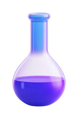 Transparent glass flask with purple liquid for scientific experimentation, cut out - stock png.