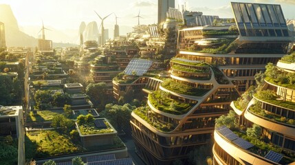 Sustainable futuristic city, eco-friendly urban landscape