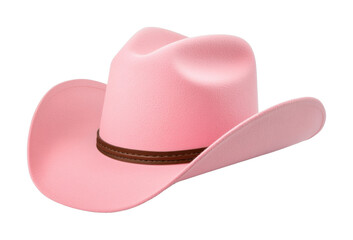 Pink cowboy hat with brown band, cut out - stock png.