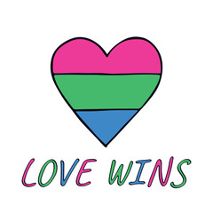 Colorful heart shape Polysexual pride flag Happy pride day LGBTQIA community Pride Month Vector hand drawn doodle for posters, stickers, logo, cards