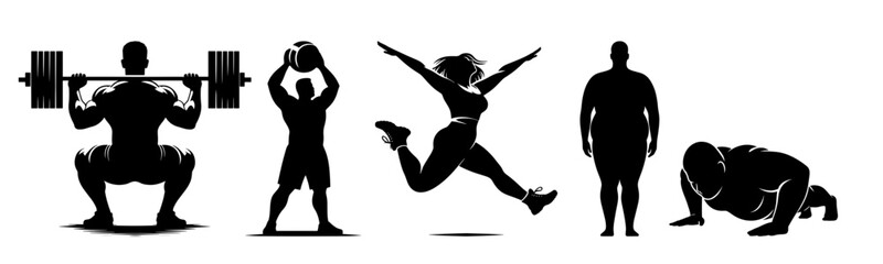 Silhouettes of People Exercising and Training in Fitness Poses