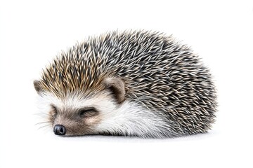 Fototapeta premium Watercolor Hedgehog Portrait: Peaceful Slumber - A serene watercolor painting of a small hedgehog sleeping peacefully. Symbolizing tranquility, nature, quietude, vulnerability, and protection