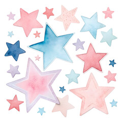 Obraz premium Watercolor Stars flat sticker collage isolated on transparent background