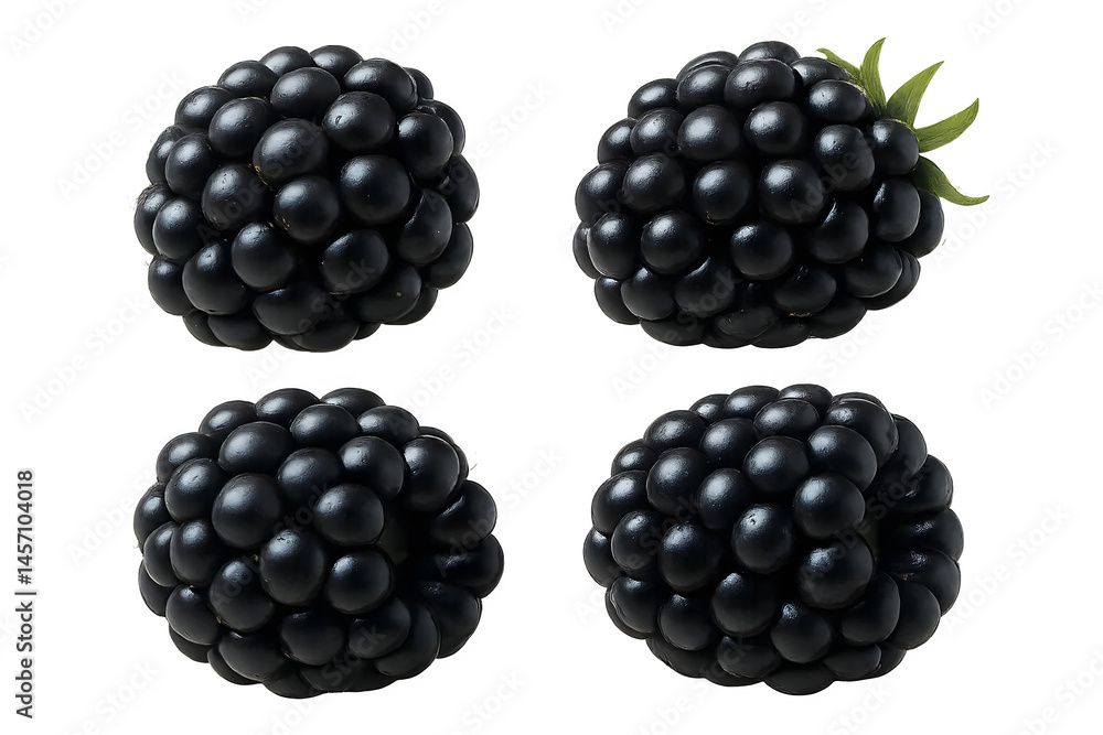 Poster a collection of fresh blackberries arranged in a grid, showcasing their round shape and dark color. 