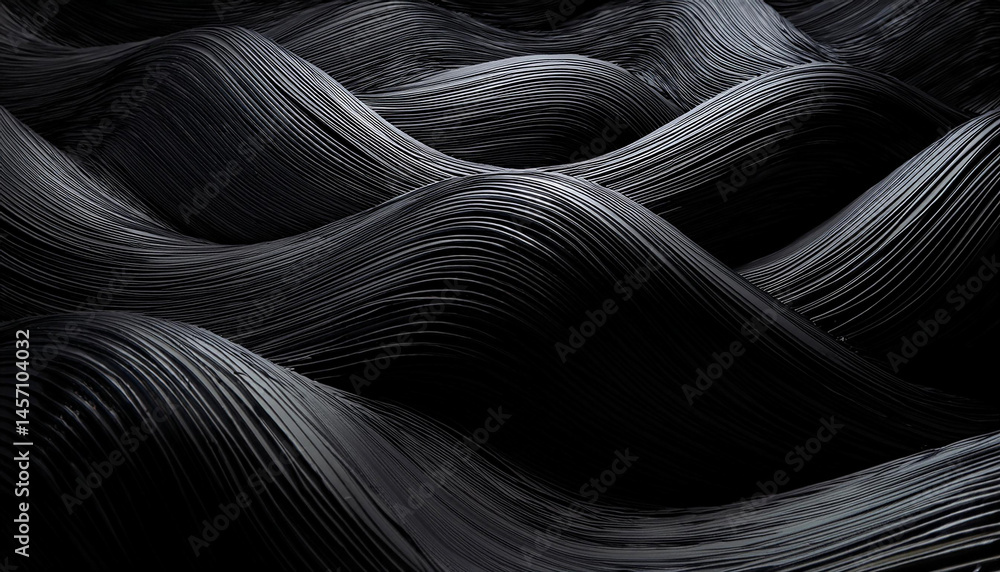 Poster abstract black wave pattern background with flowing line texture